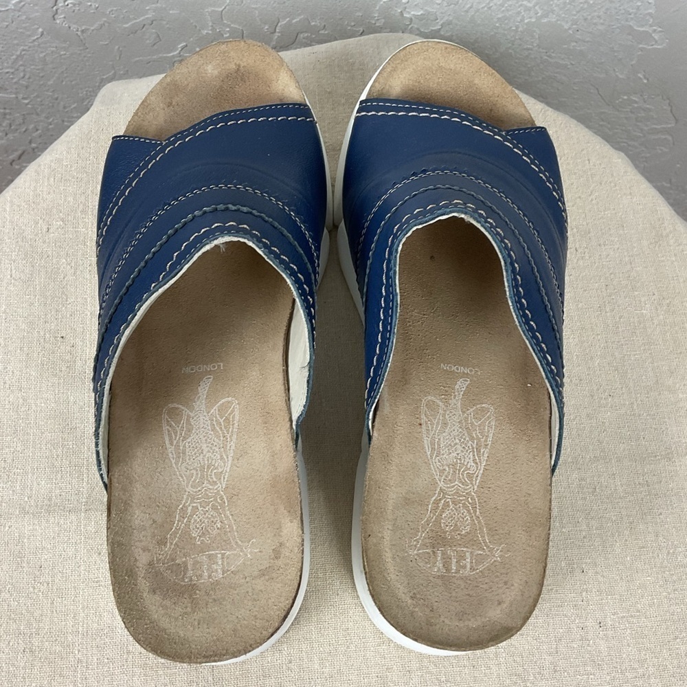 Fly London Suze Women’s Blue Leather Slip On Slide Platform Sandal Sz 41, US 10 - Picture 8 of 15